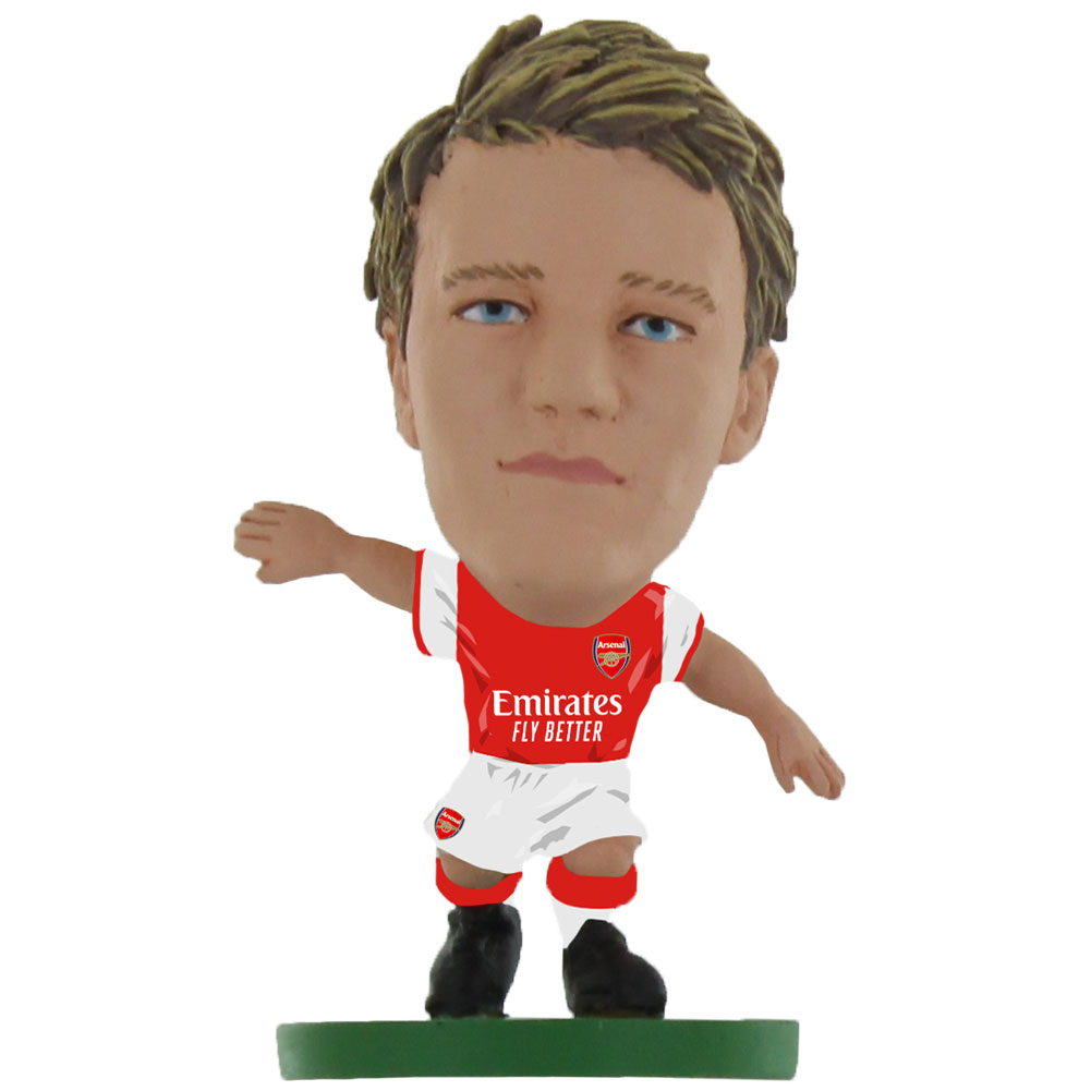 Odegaard SoccerStarz figure in the classic Arsenal home kit on a green base