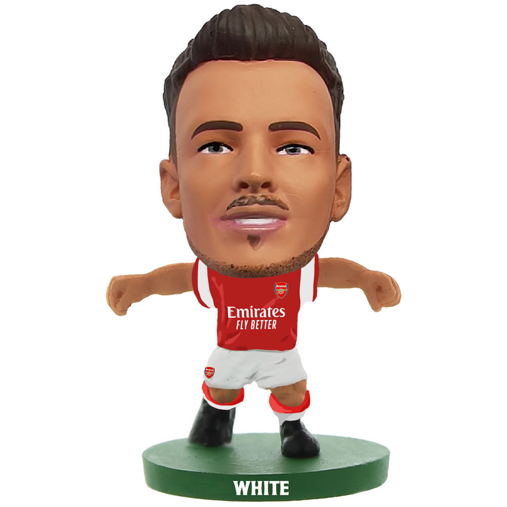 Arsenal FC SoccerStarz Ben White collectable figure in the classic home kit on a green base