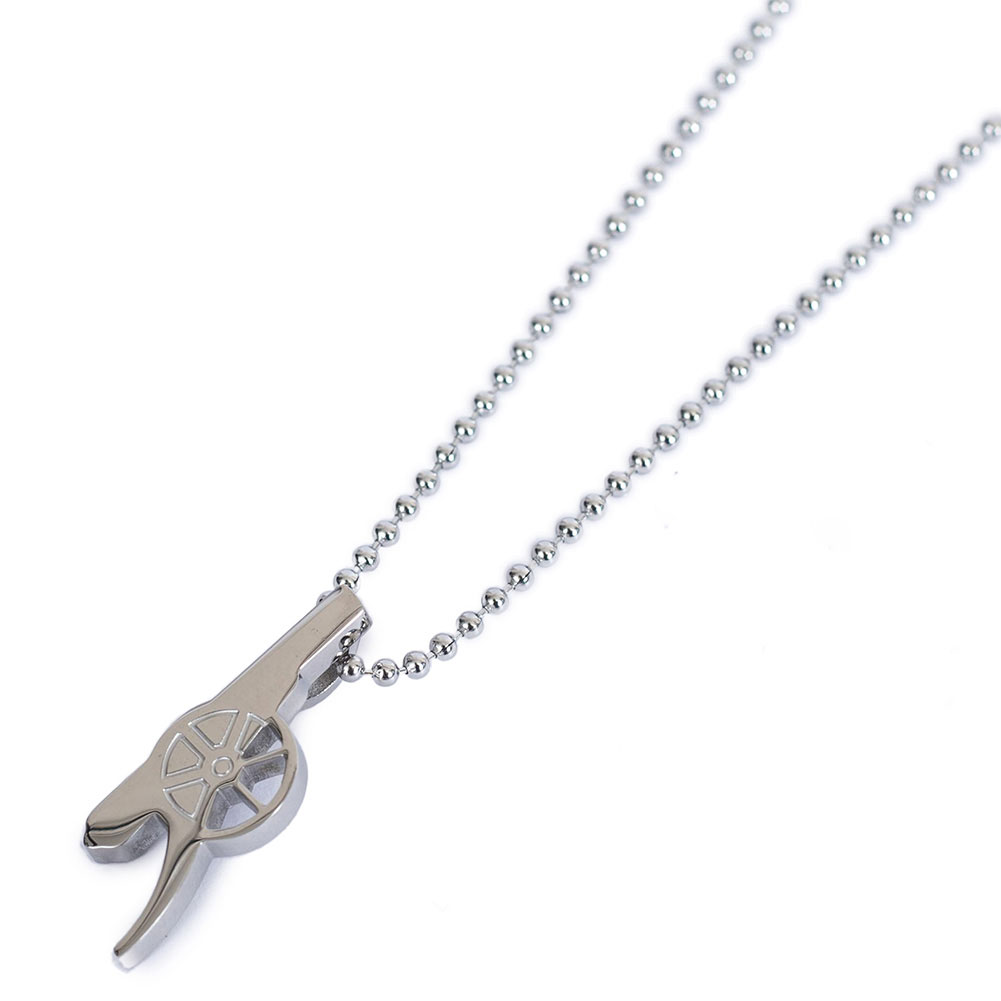 Arsenal FC stainless steel cannon pendant with chrome finish and engraved detail on a ball chain