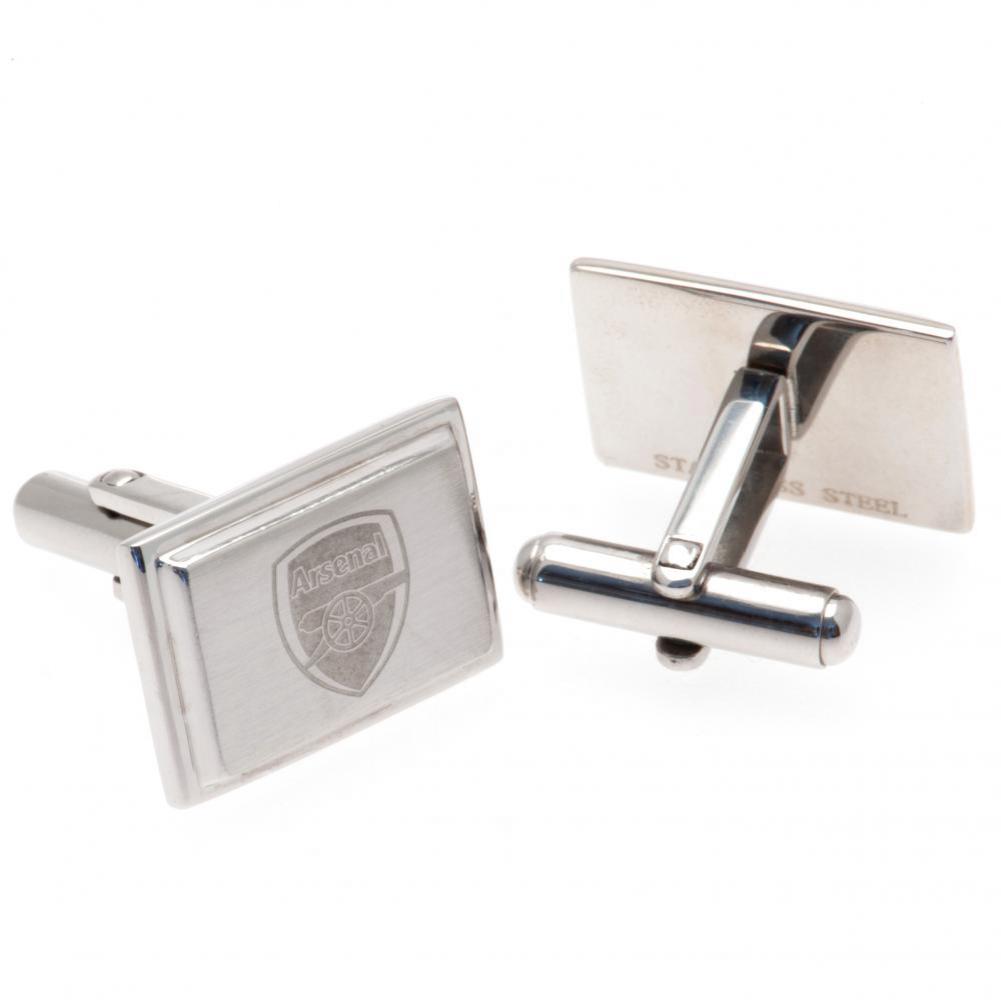 Pair of Arsenal FC stainless steel brushed satin rectangular cufflinks engraved with the Arsenal crest