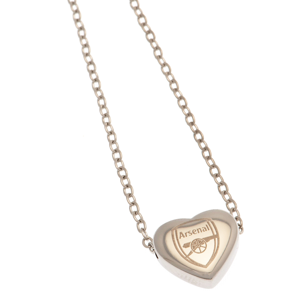 Arsenal FC stainless steel heart necklace with the Arsenal crest engraved on a chrome finish pendant