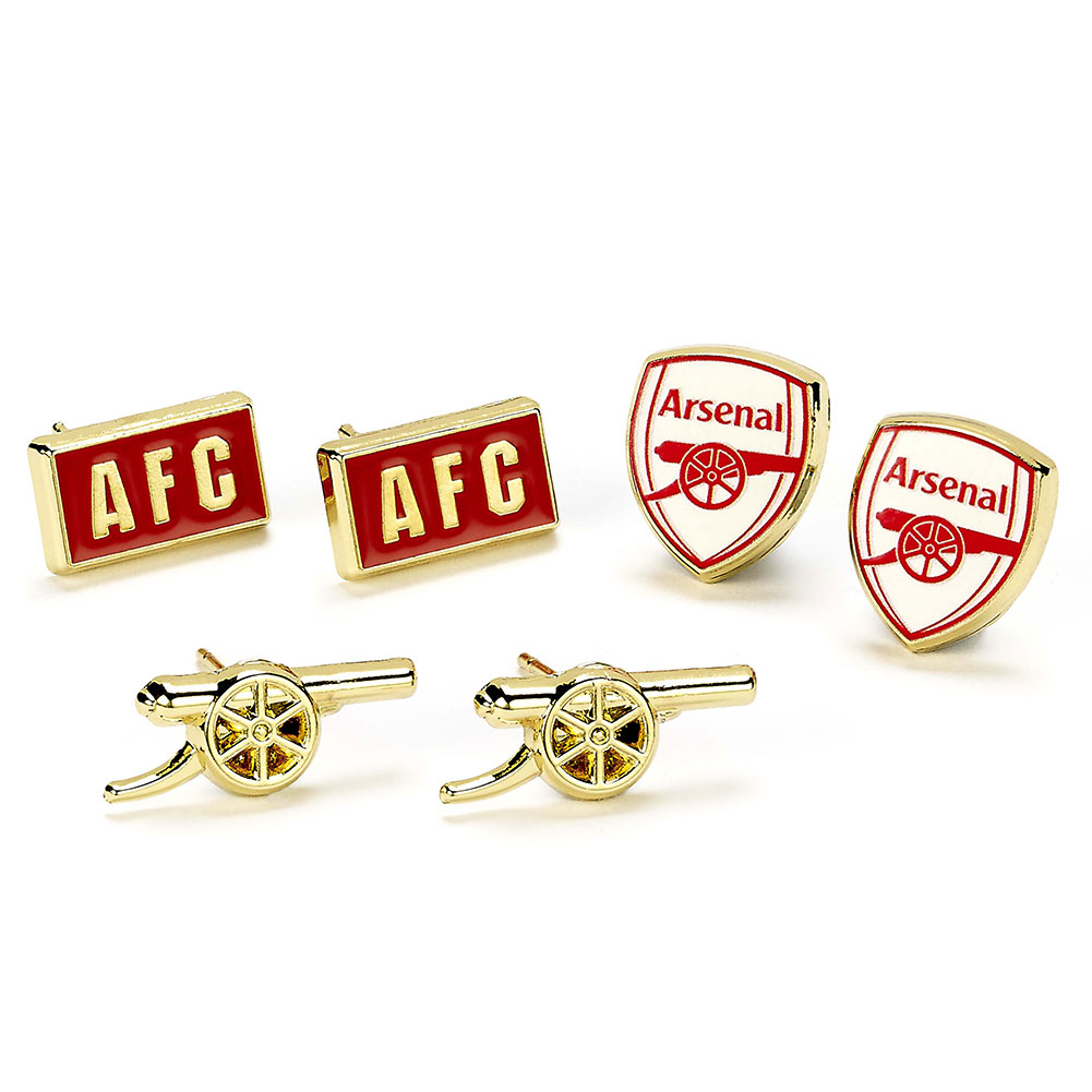 Arsenal FC set of three gold finish stud earrings in a display packet