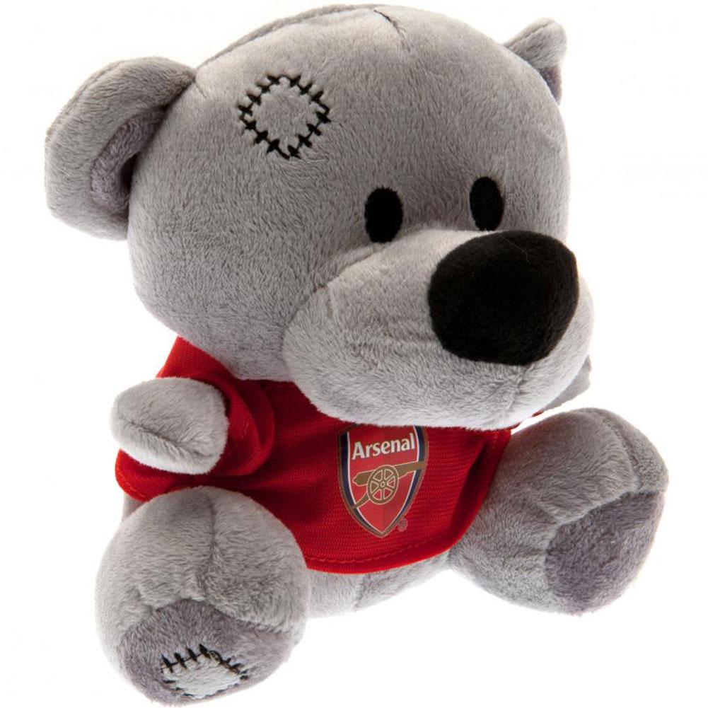 Grey Arsenal FC Timmy Bear plush in a red t-shirt with a full colour club crest