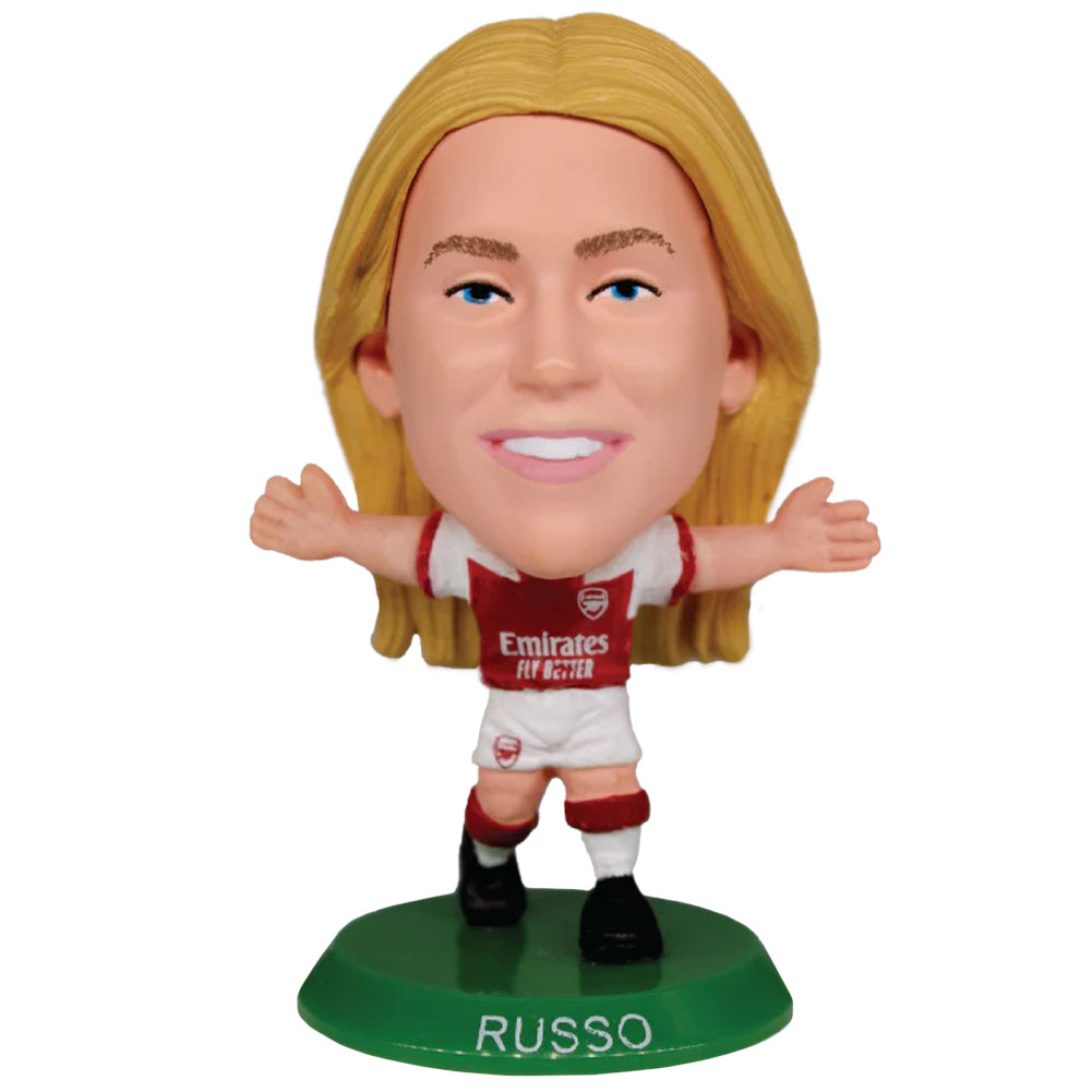 Alessia Russo SoccerStarz figure in the classic Arsenal home kit on a green base
