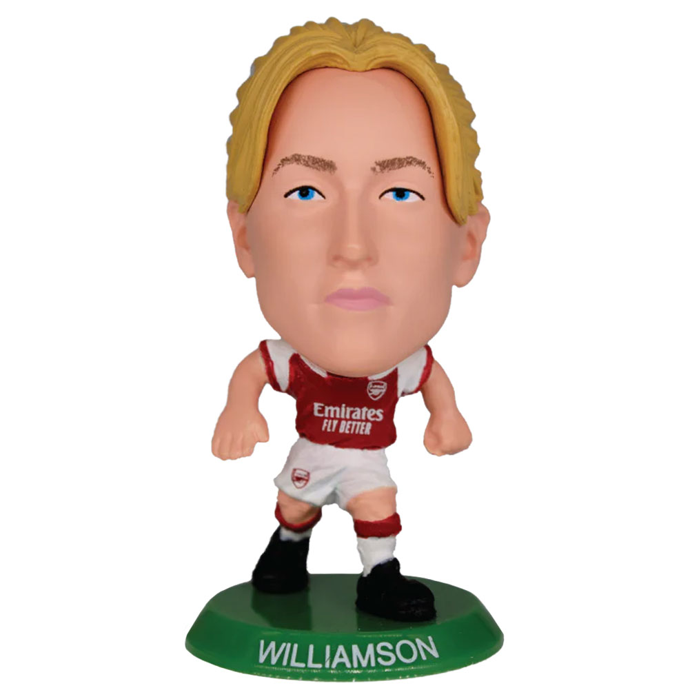 Leah Williamson SoccerStarz figure in the classic Arsenal home kit on a green base