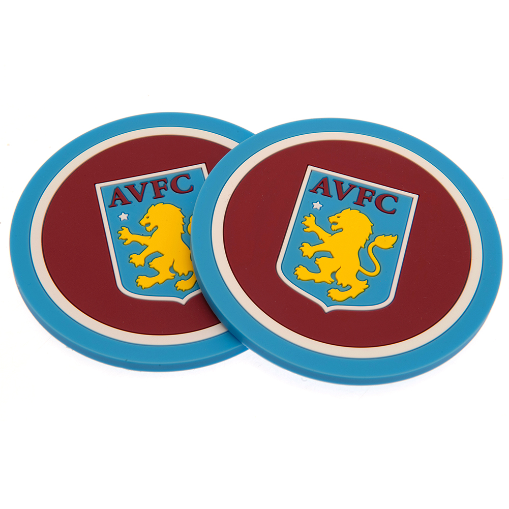 Pair of Aston Villa FC silicone coasters with a vibrant stamped Villa crest
