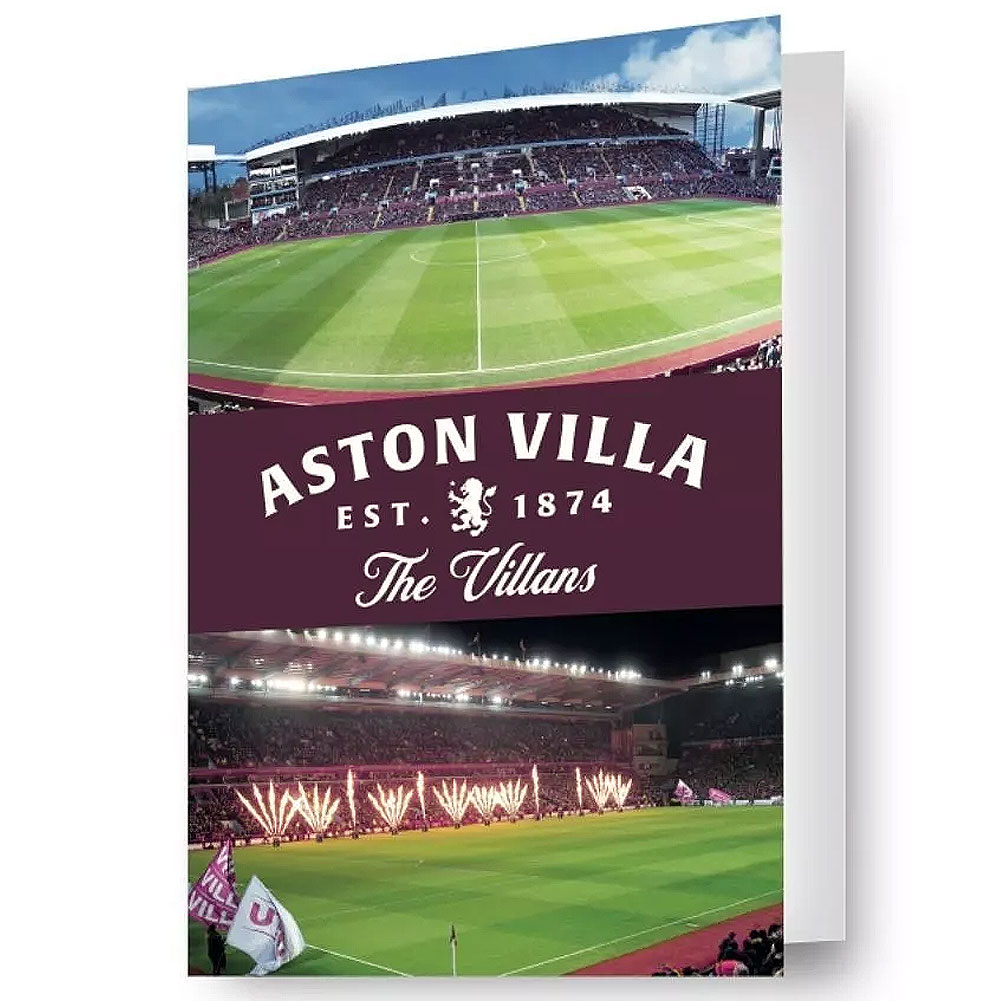 Aston Villa FC 3D lenticular birthday card with stadium artwork and a lenticular Villa image