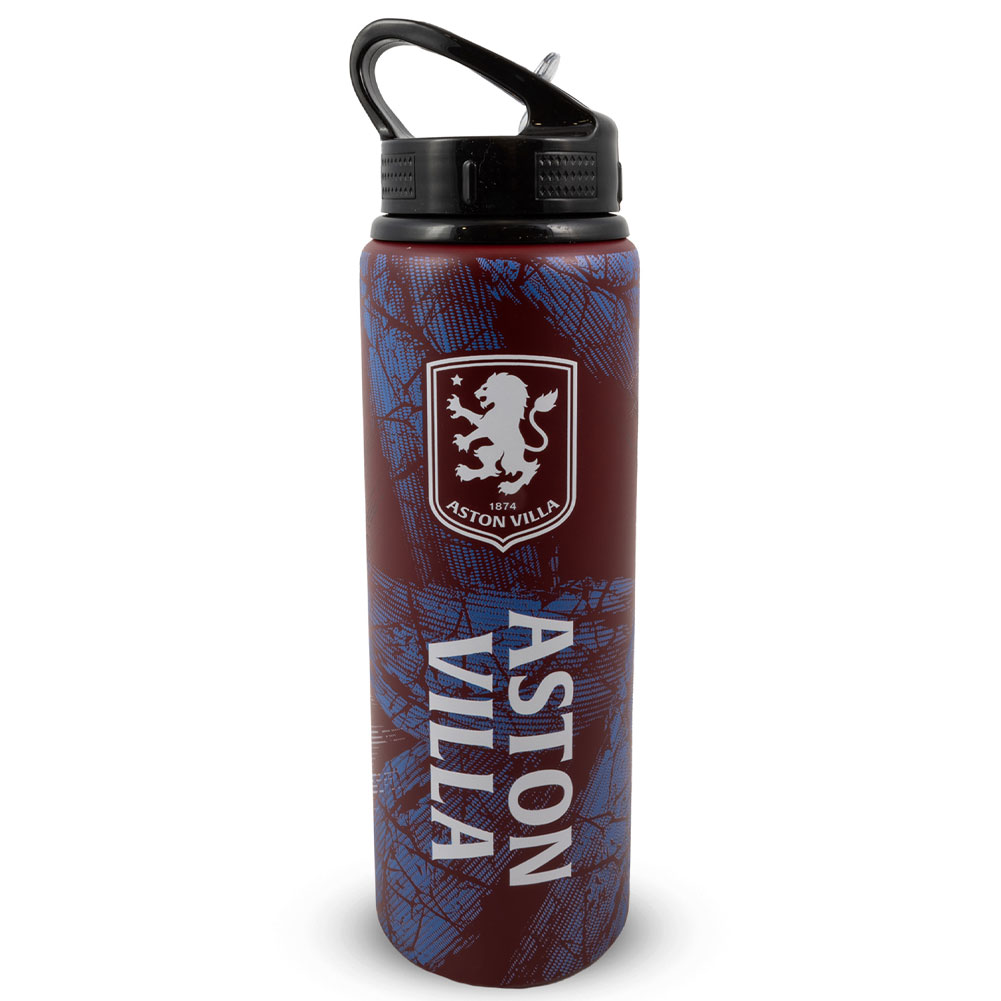 Aston Villa FC 750ml HD printed aluminium drinks bottle with the Villa crest and text in white