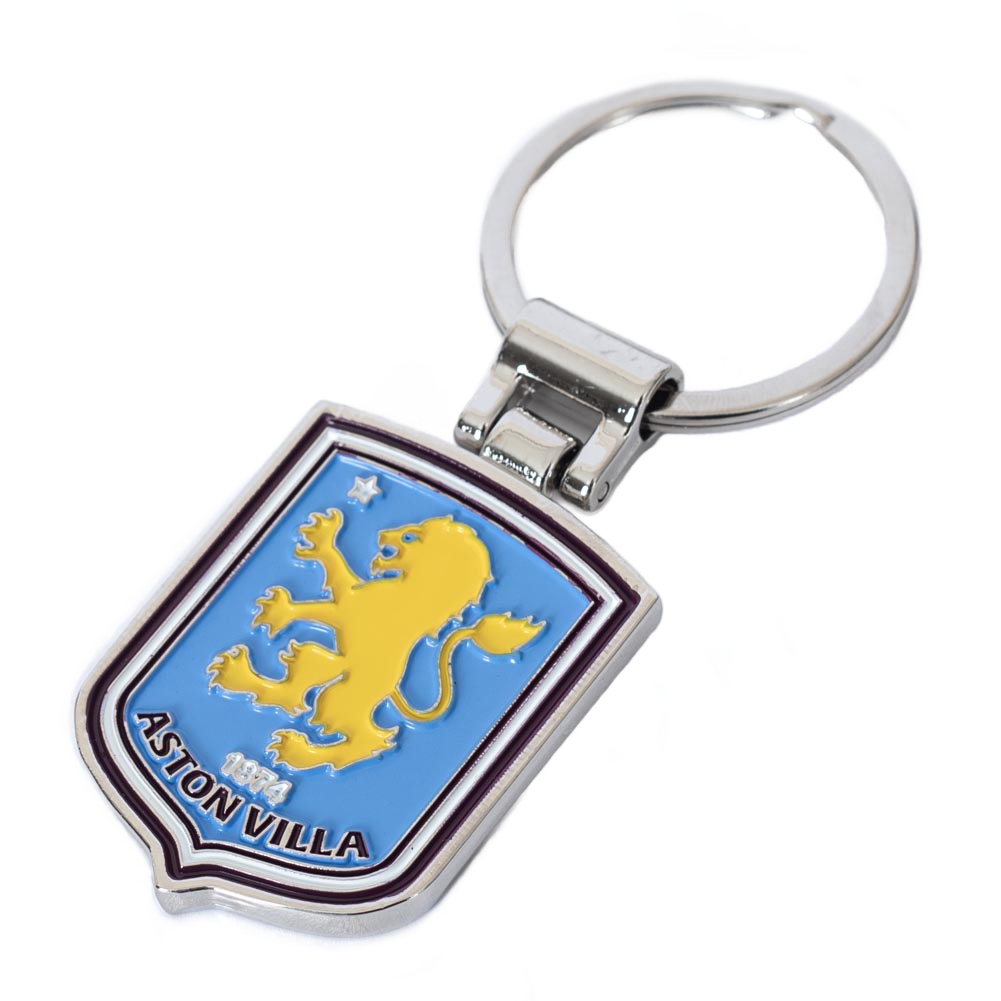 Aston Villa FC crest shaped metal keyring with full colour enamel infill and a split ring