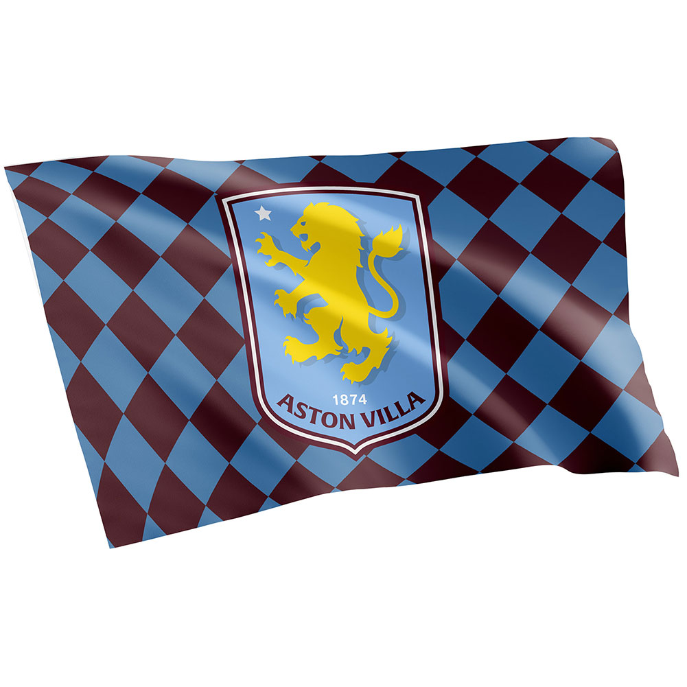 Aston Villa FC checked design supporters flag with a full colour Villa crest