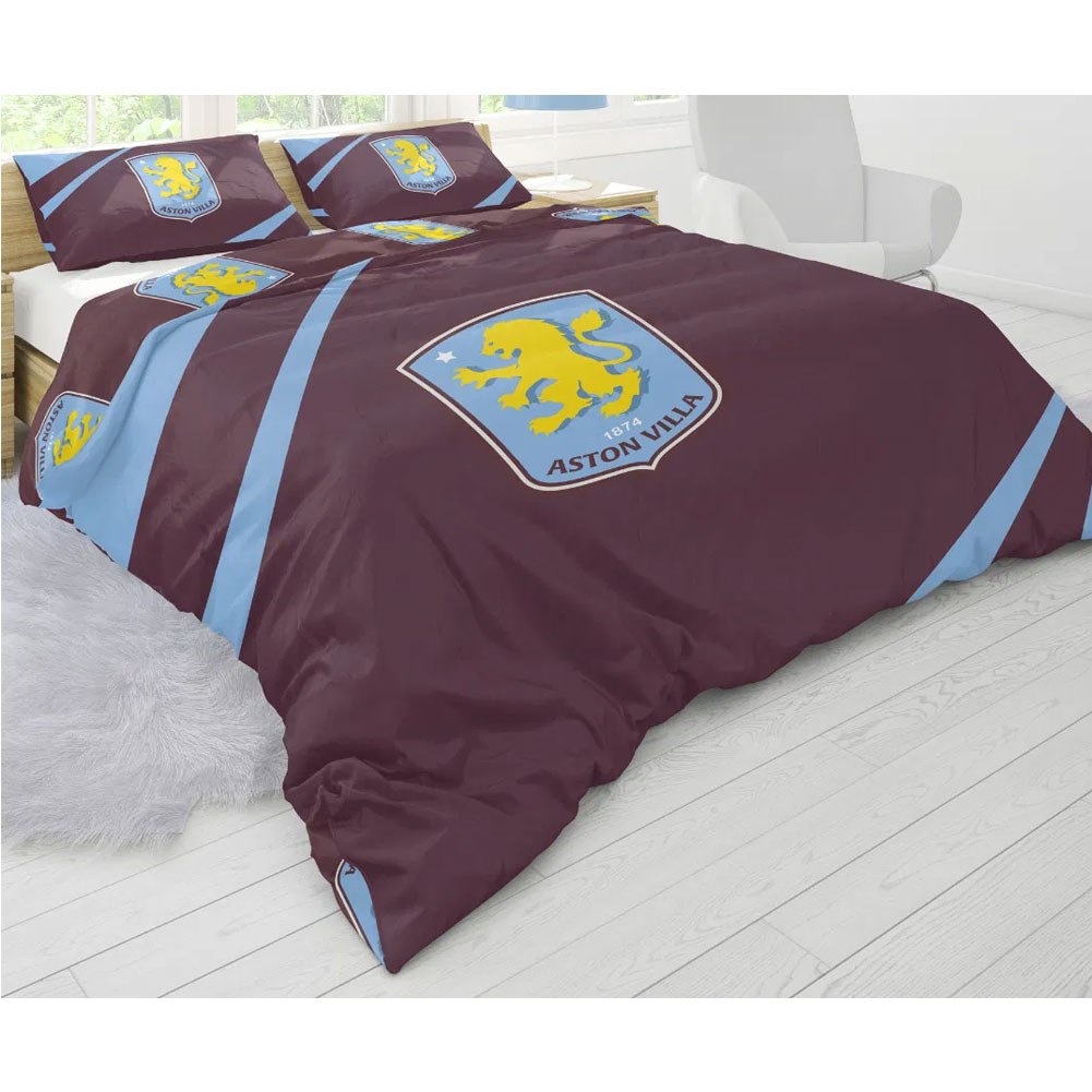 Aston Villa FC claret and blue double duvet cover with a large Villa crest and crest pillowcases
