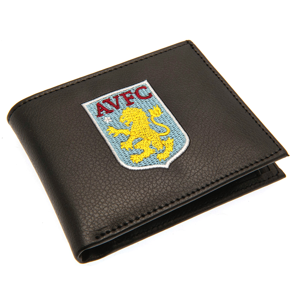 Black Aston Villa FC PU wallet with a large embroidered club crest