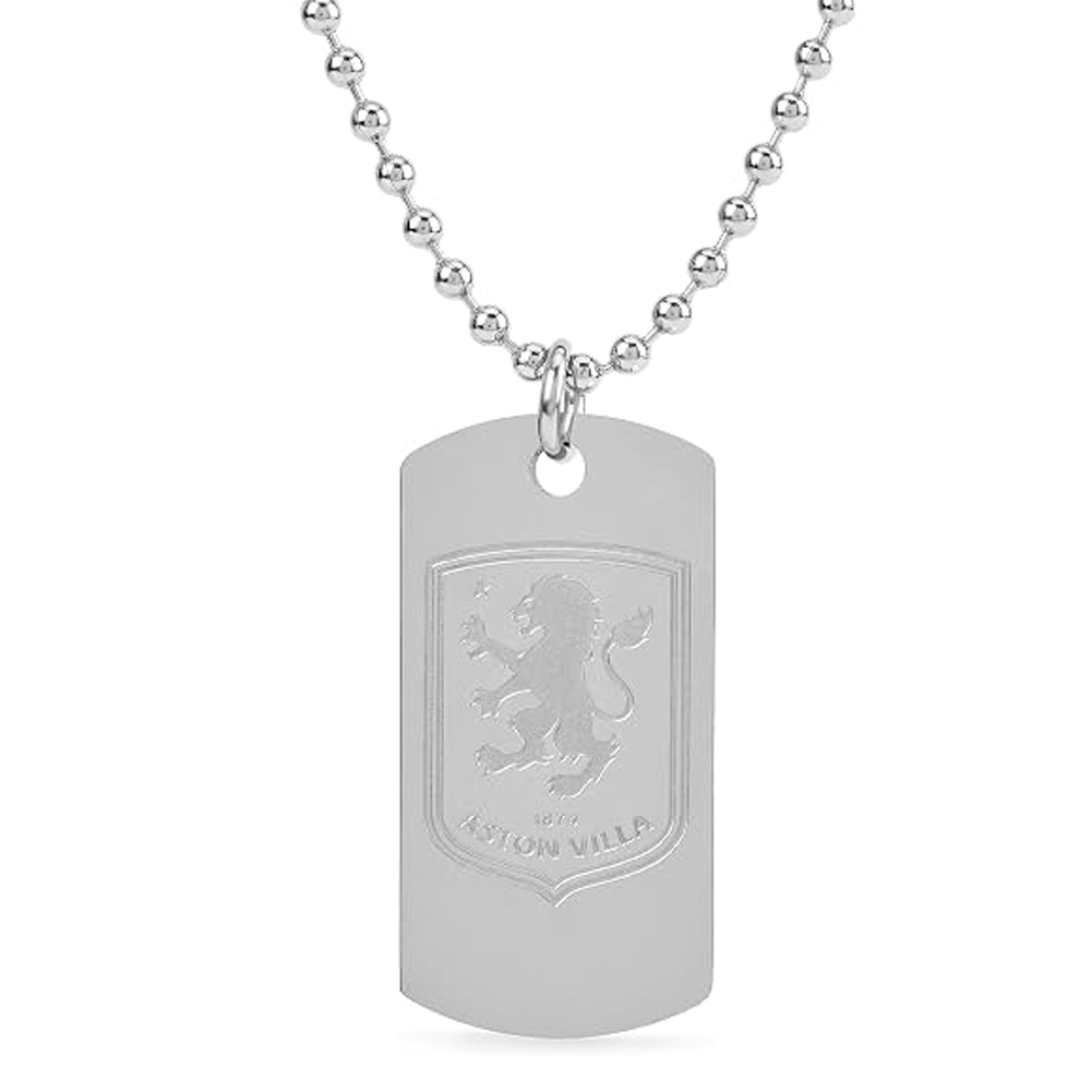 Aston Villa FC chrome finish stainless steel dog tag engraved with the Villa crest on a ball chain