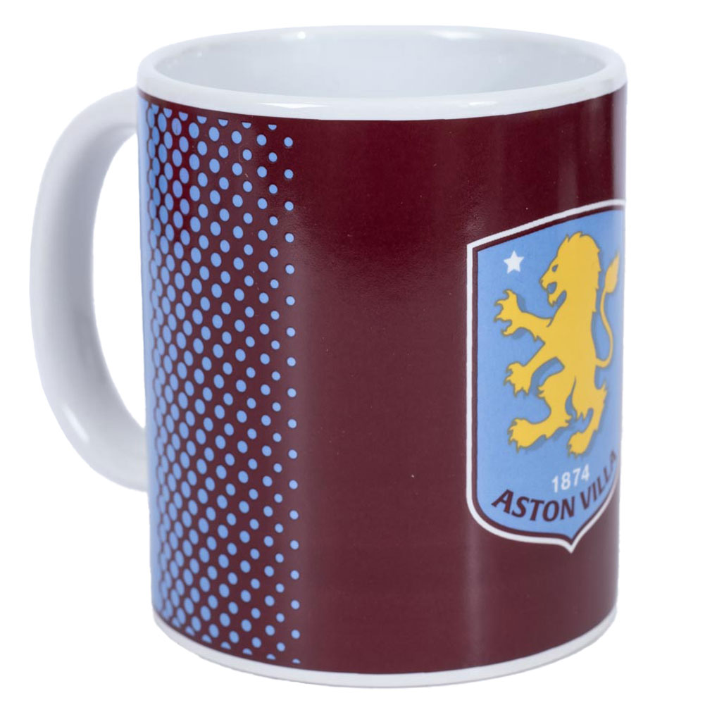 Aston Villa FC ceramic mug with a fade design featuring Aston Villa text and a full colour club crest