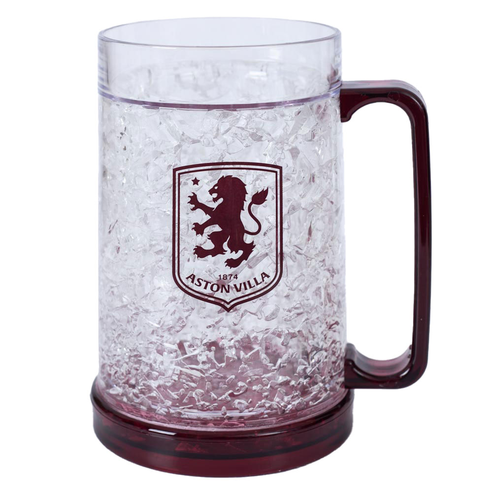 Aston Villa FC frosted freezer mug with a claret base, claret handle and the Aston Villa club crest