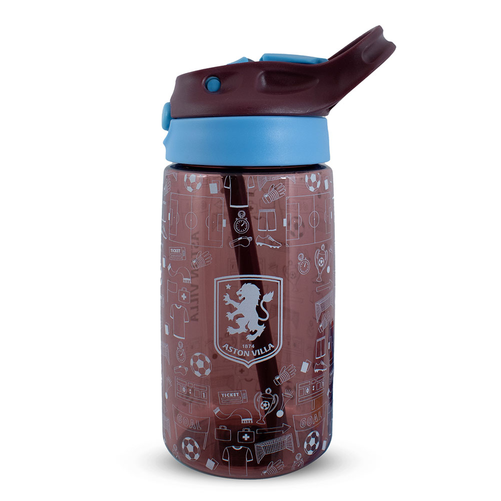 Claret Aston Villa FC kids water bottle with a white Villa crest and fun icon design