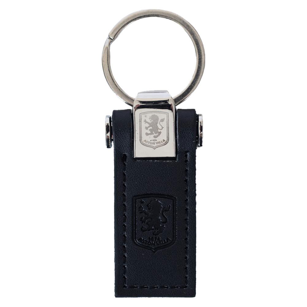 Aston Villa FC executive leather key fob with a debossed Villa crest and a metal keeper top