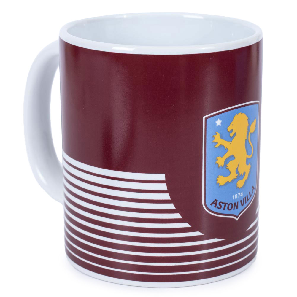Aston Villa FC ceramic mug with a Linea design, a full colour Villa club crest and a white handle