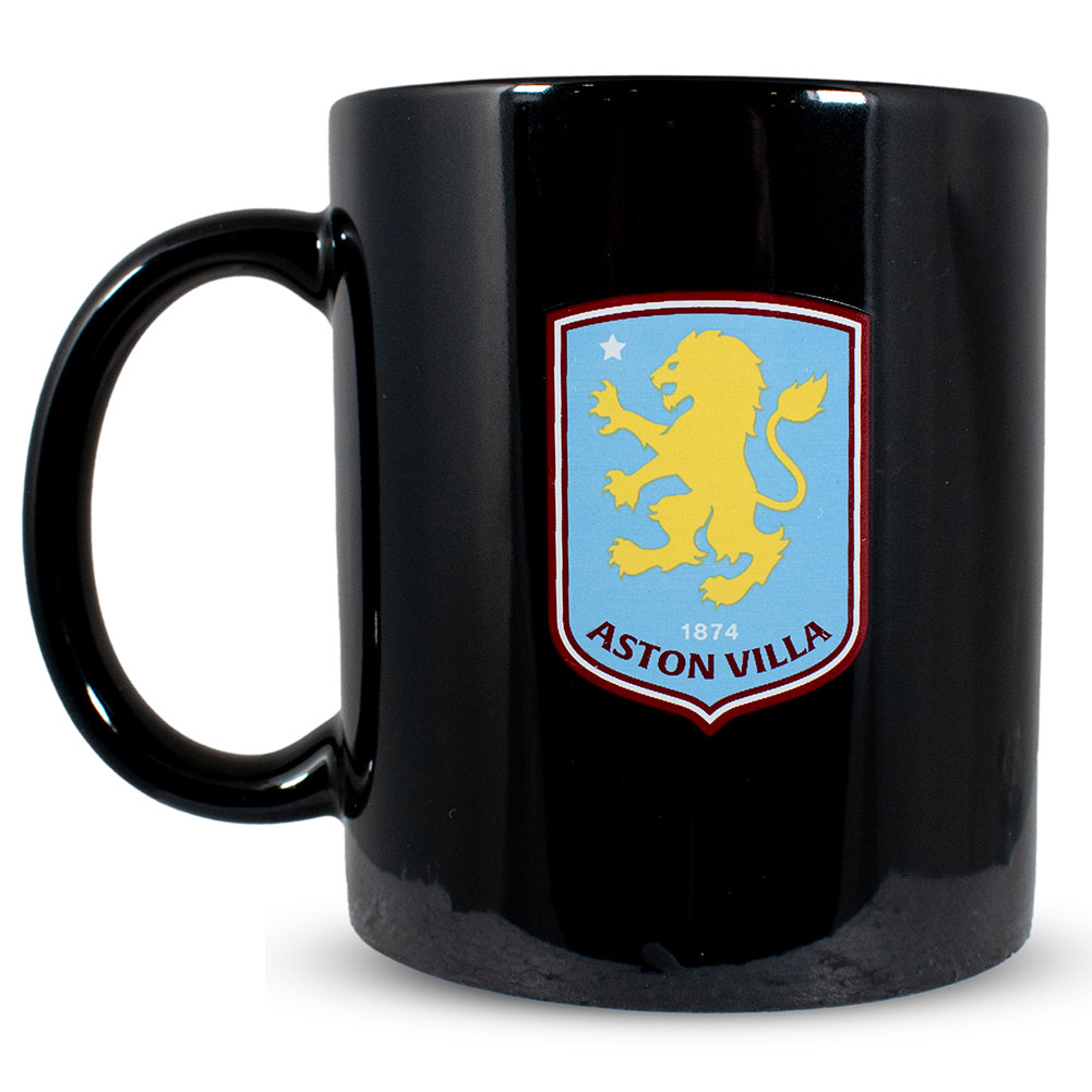 Aston Villa FC ceramic mug with a Lion design, a full colour Villa club crest and a black handle
