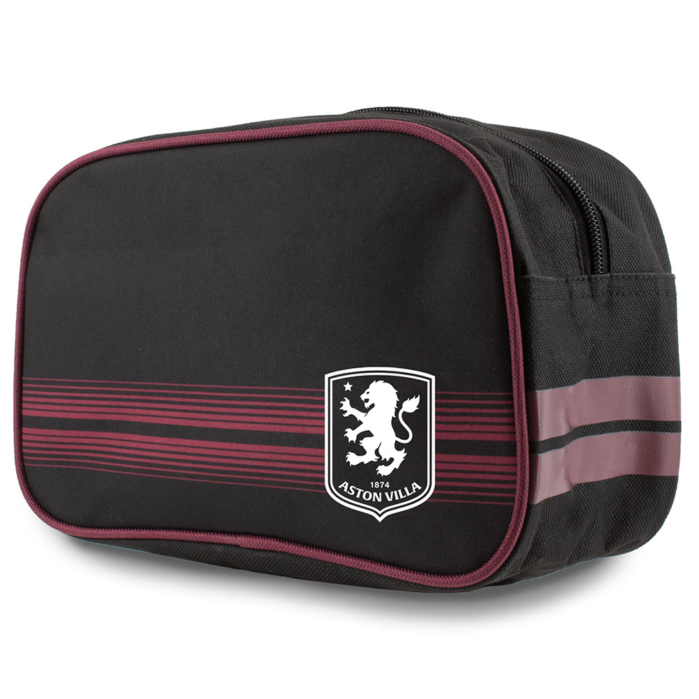 Striped Aston Villa toiletry wash bag with a club crest and rubber zip pulls with raised Villa detail