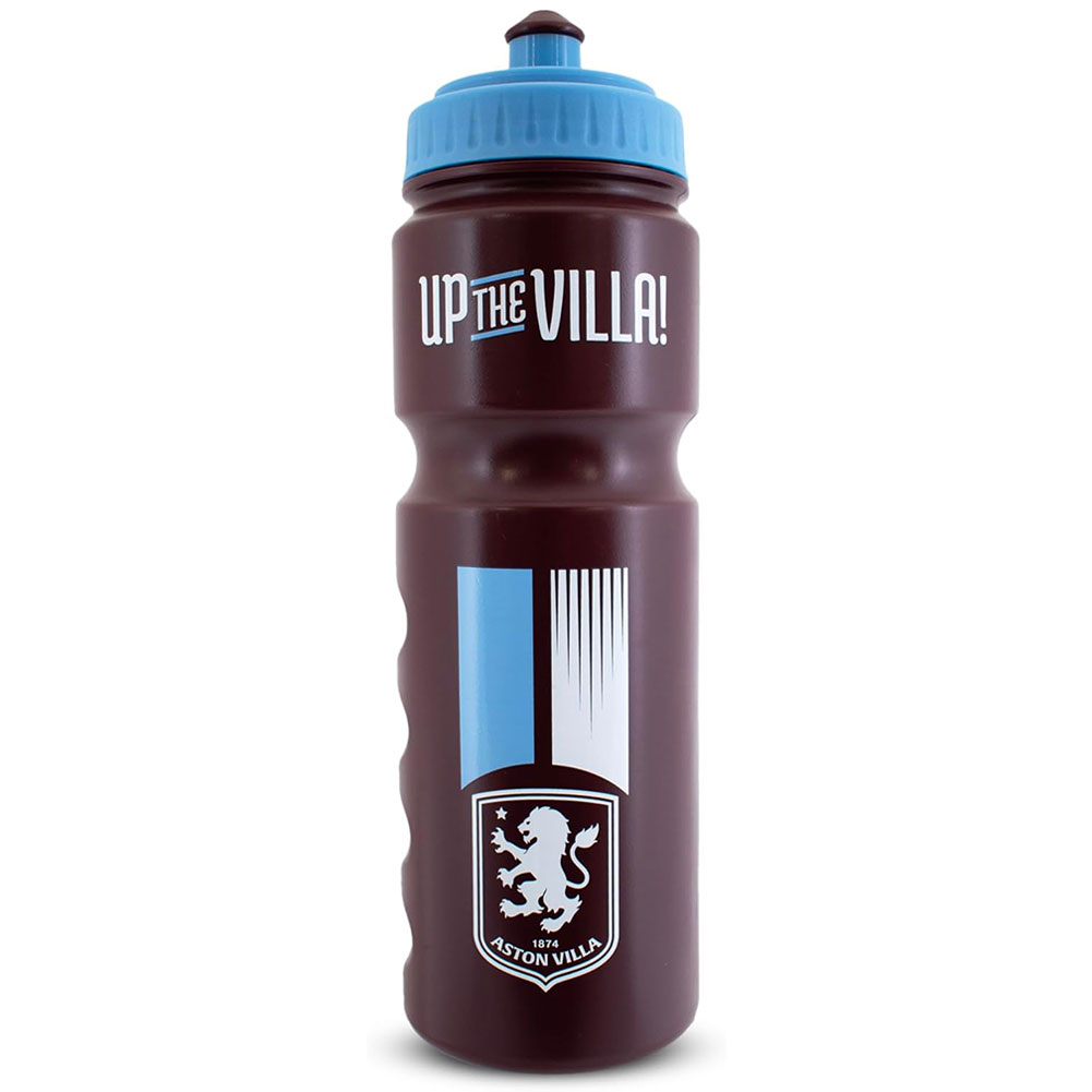 Claret stripe Aston Villa FC plastic drinks bottle with a white Villa crest and Up The Villa text