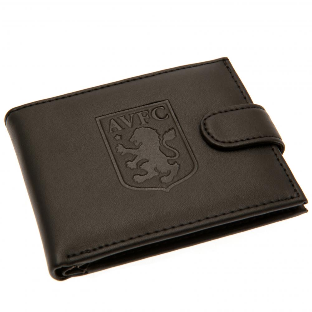 Black Aston Villa FC leather wallet with a large debossed club crest and stud fastener