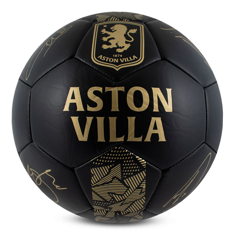Aston Villa FC matte black football with a gold printed Villa crest and official player signature prints