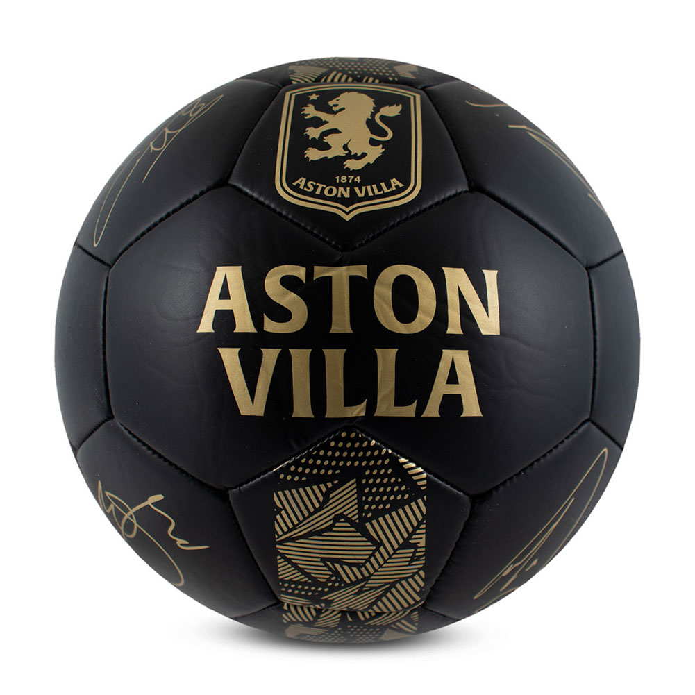 Aston Villa FC matte black phantom skill ball with gold design detail, club crest and player signature prints