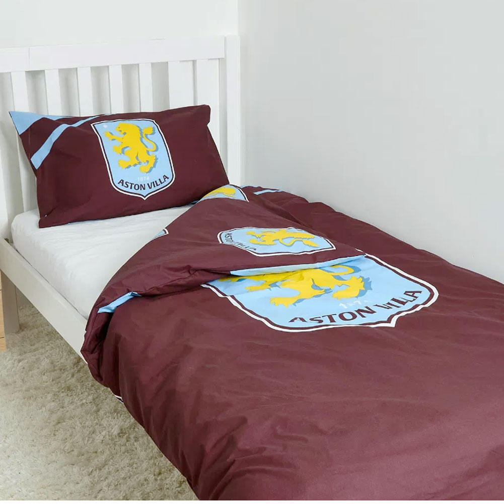Aston Villa FC claret and blue single duvet cover with a large Villa crest and a crest pillowcase