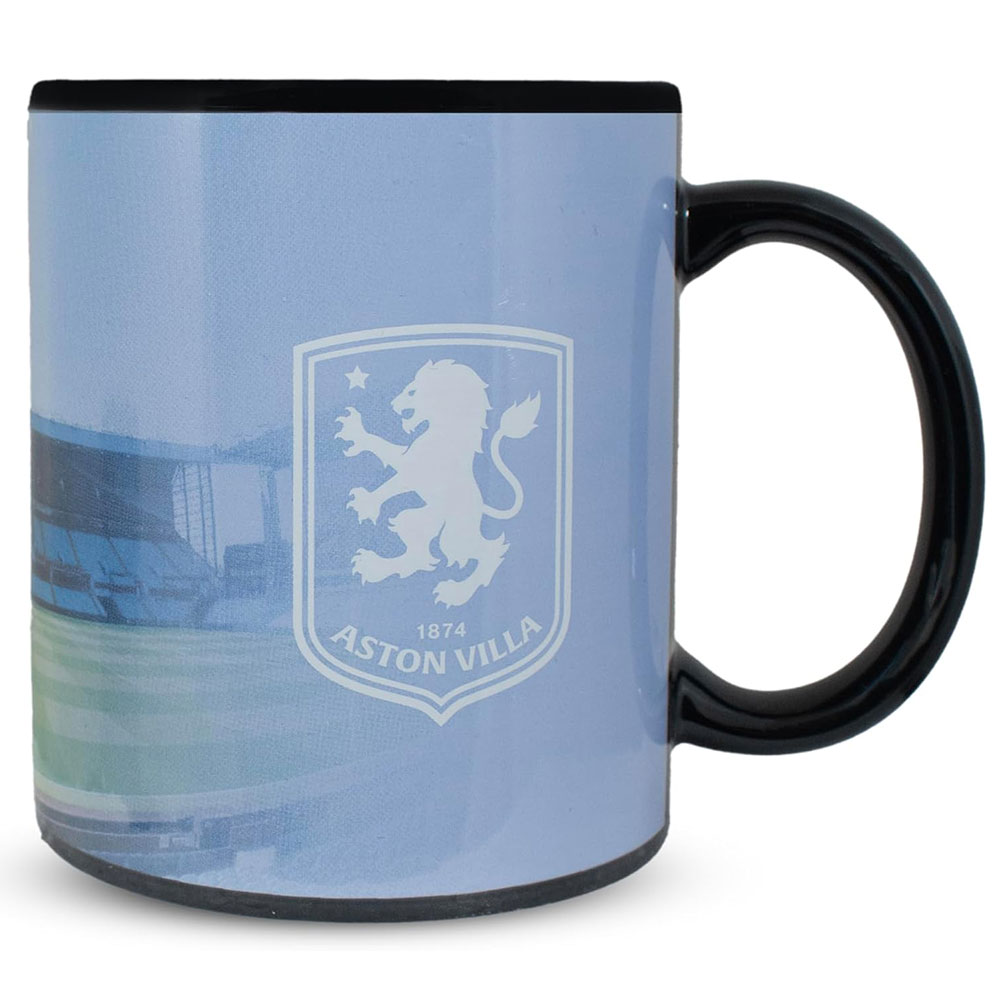 Aston Villa FC ceramic mug with a stadium design, a white Villa club crest and a black handle