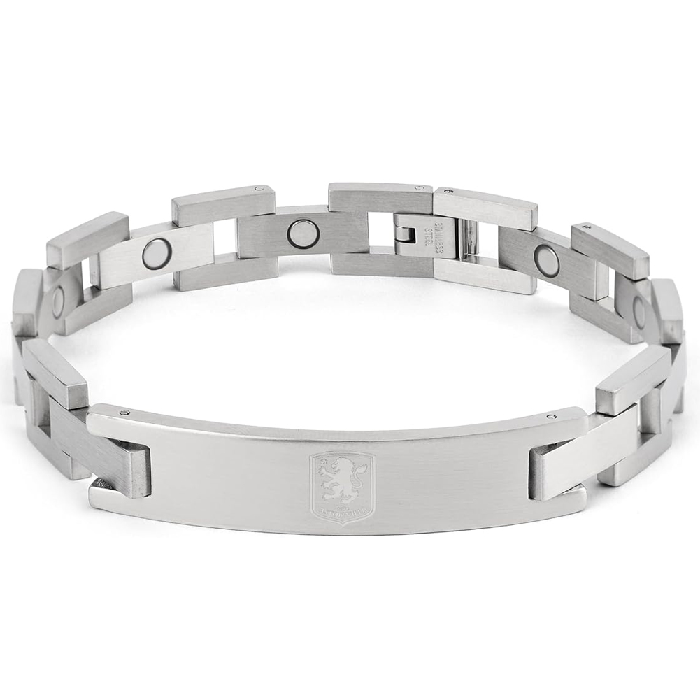 Aston Villa FC classic stainless steel link bracelet with an engraved club crest plate