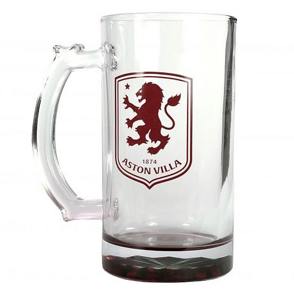 Aston Villa FC glass stein tankard with a claret base and the AVFC club crest
