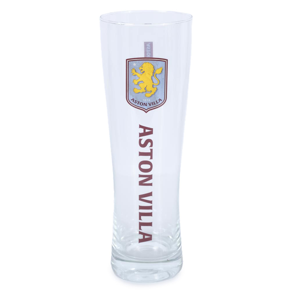 Aston Villa FC tall slim pilsner style pint glass with a full colour Aston Villa club crest