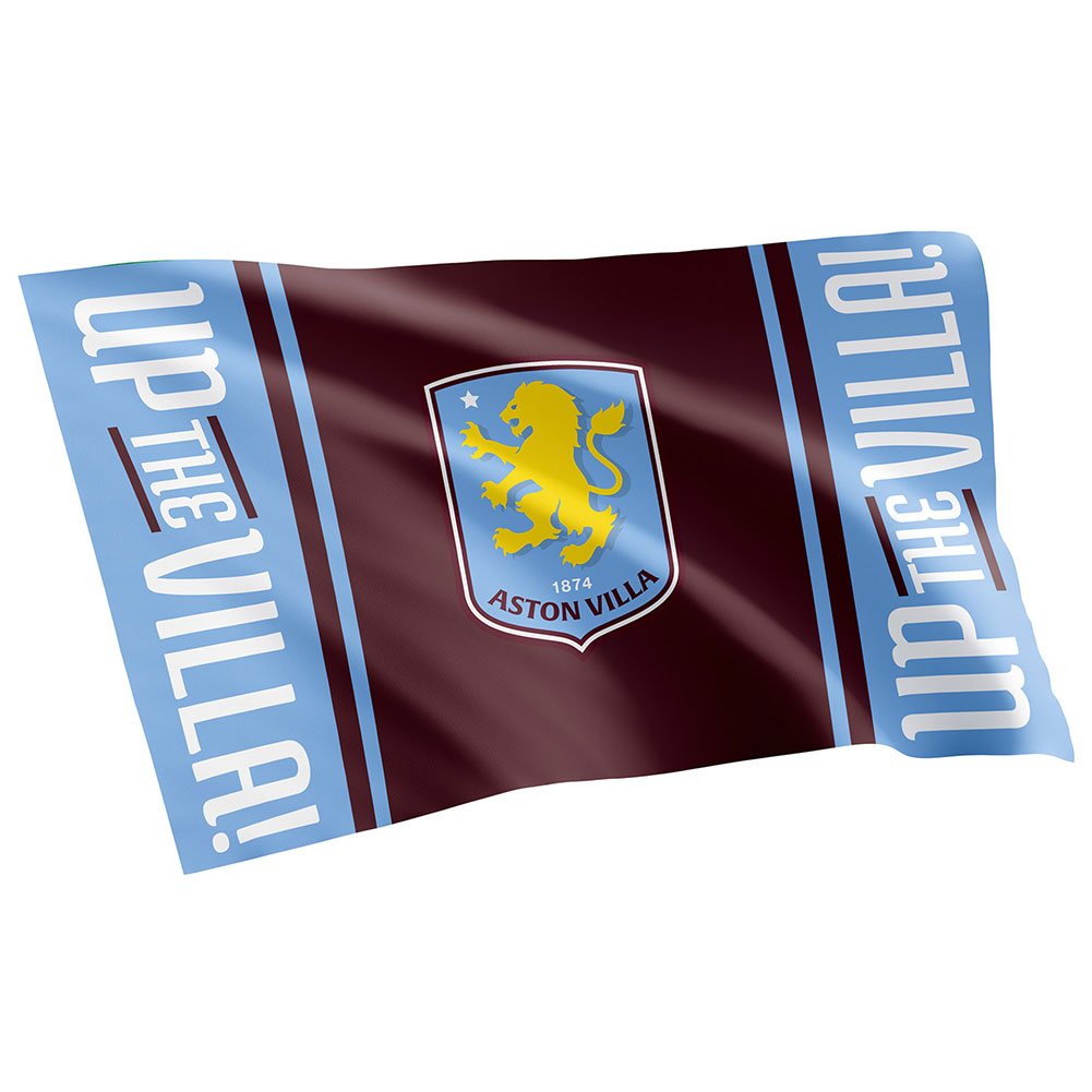 Aston Villa FC claret and blue supporters flag with a full colour Villa crest and Up The Villa text