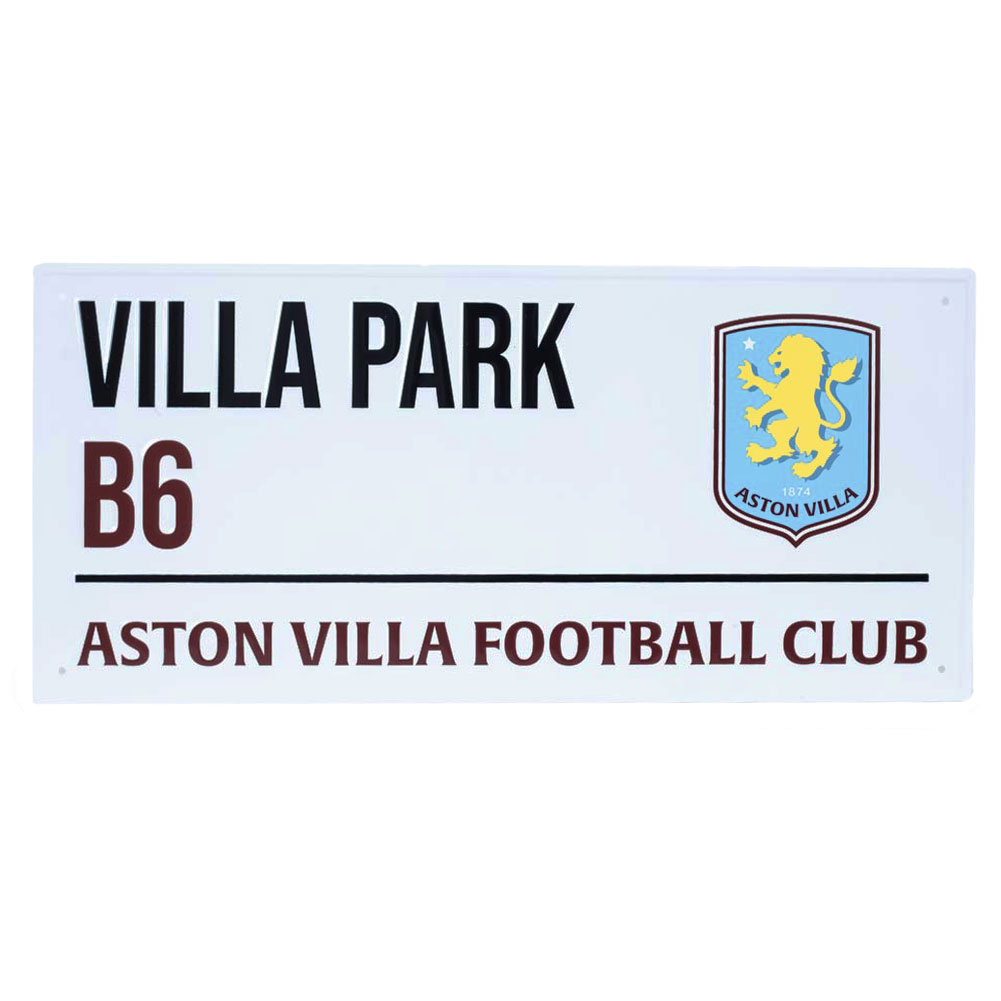 Aston Villa FC Villa Park street sign in gloss white stamped metal on a white background
