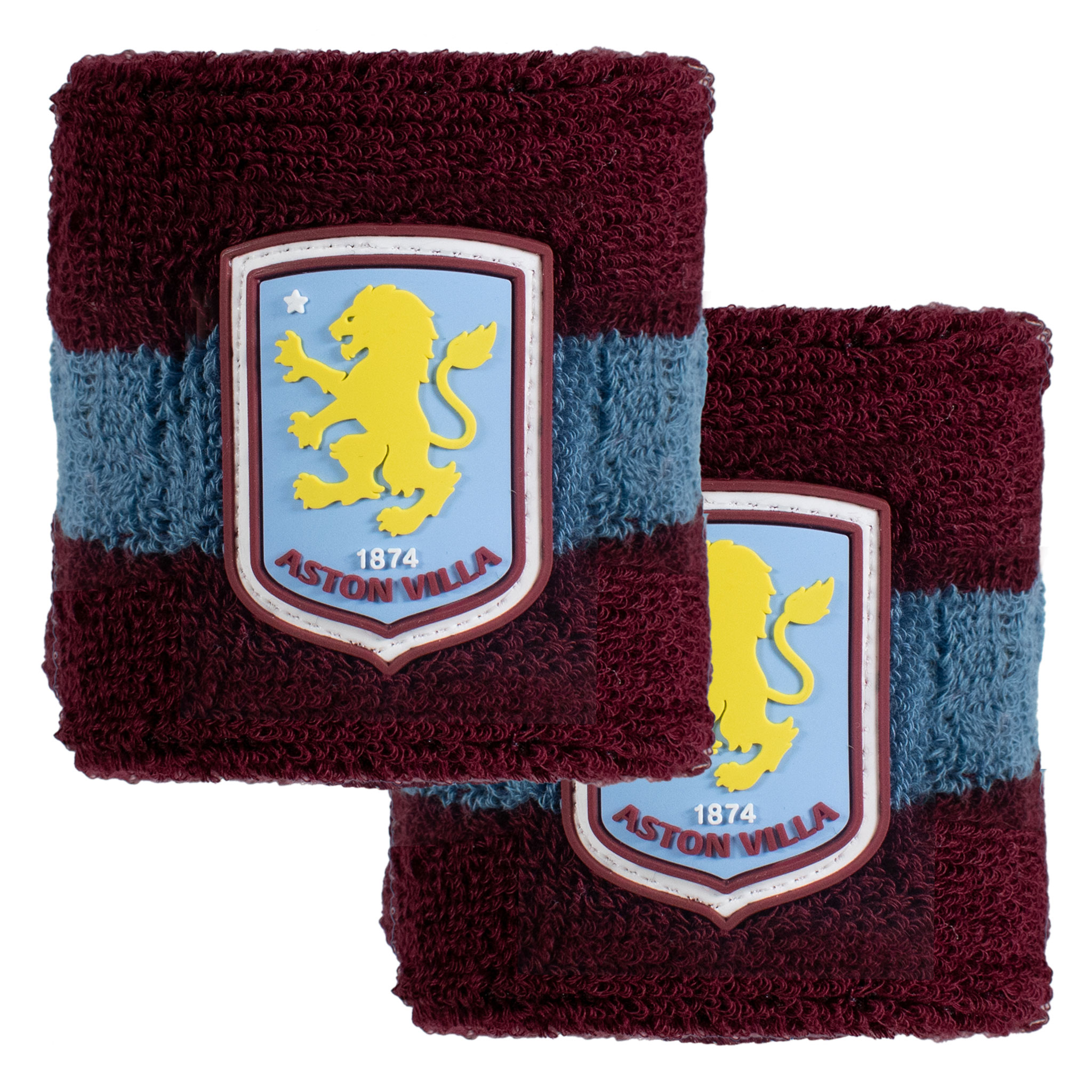 Pair of claret and blue Aston Villa FC cotton wristbands featuring the club crest
