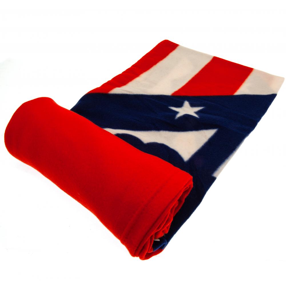Atletico Madrid FC red classic fleece blanket with a large full colour club crest in the centre