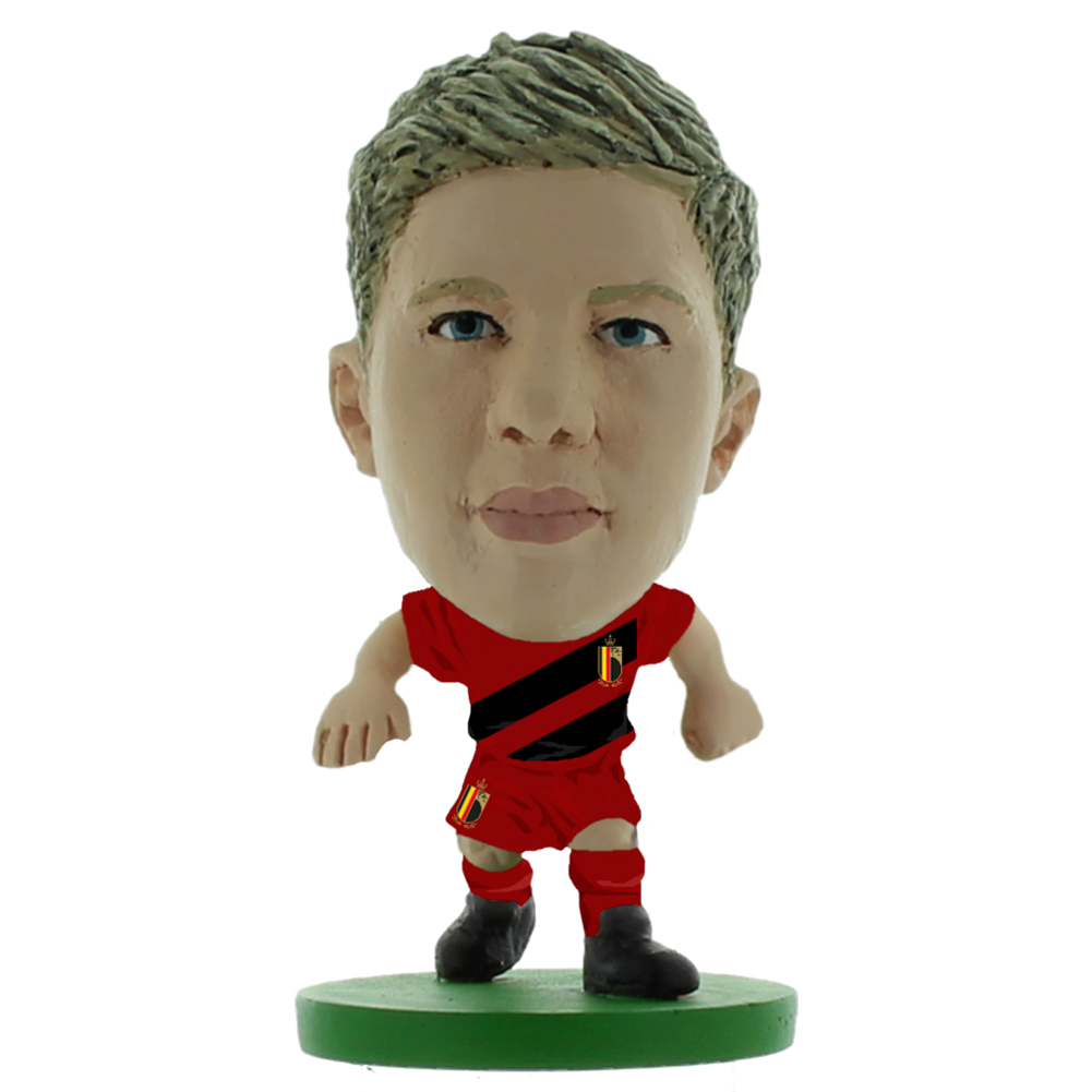 Belgium SoccerStarz Kevin De Bruyne collectable figure in the classic home kit on a green base