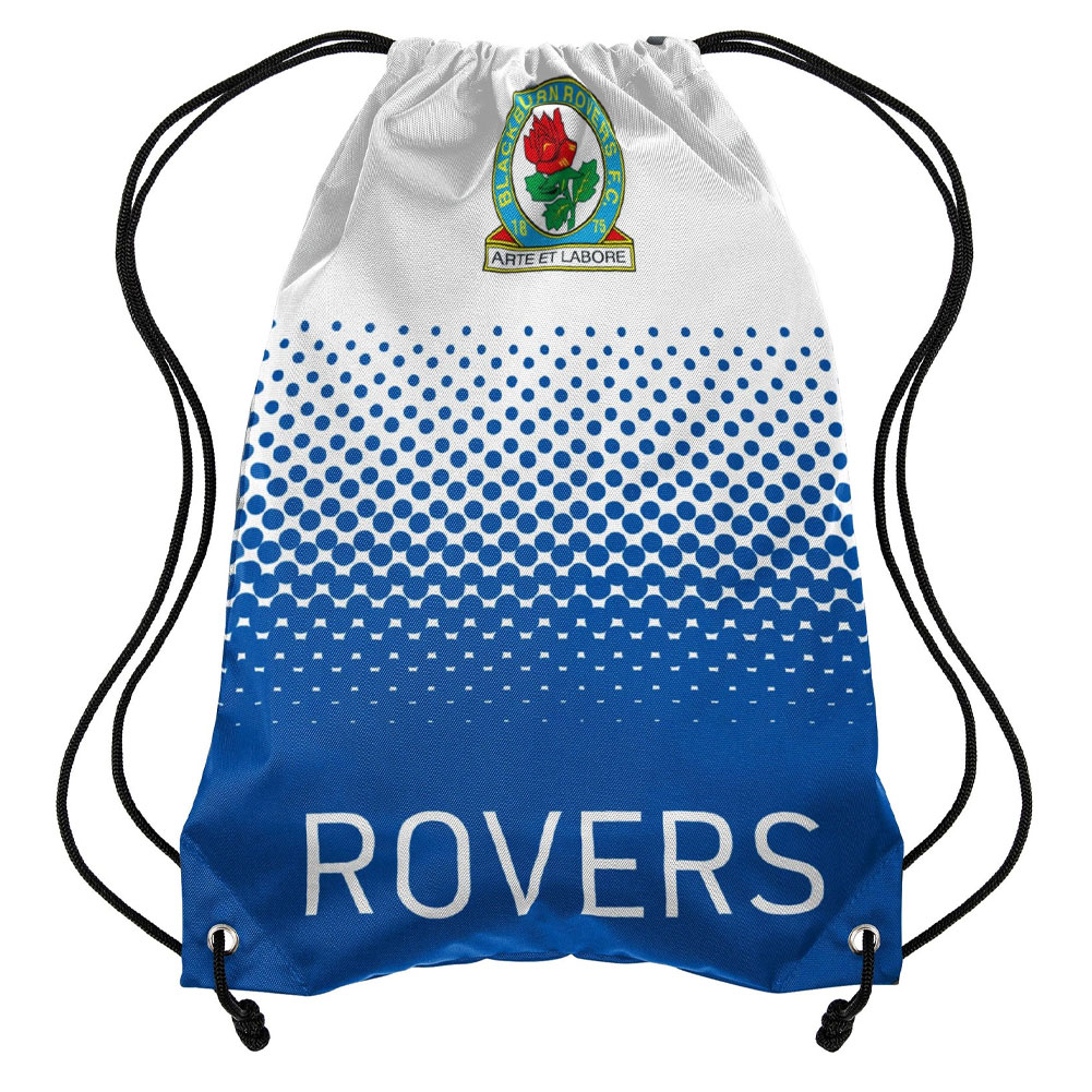 Blackburn Rovers FC Fade gym bag featuring Rovers text and the club crest