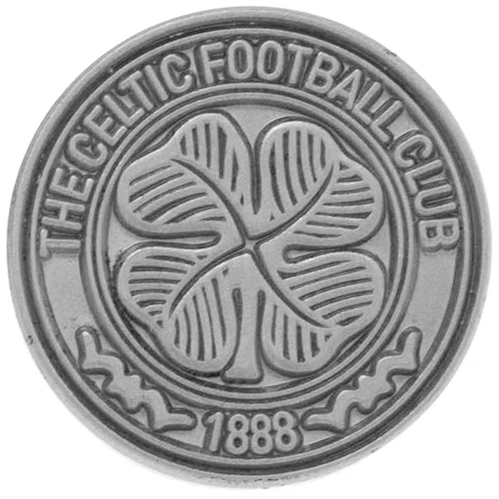Celtic FC antique silver crest shaped metal pin badge on a header card