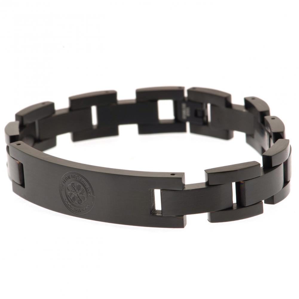 Celtic FC black ion plated stainless steel link bracelet with an engraved club crest plate