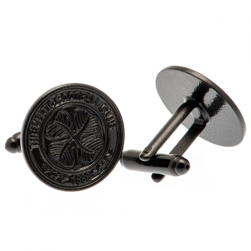 Pair of Celtic FC black ion plated crest shaped cufflinks with a detailed formed Celtic crest