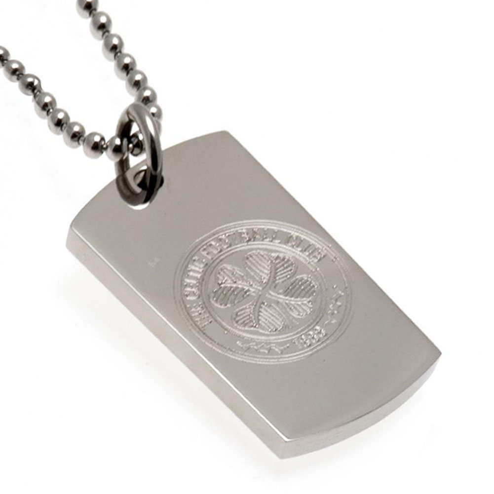 Celtic FC chrome finish stainless steel dog tag engraved with the Celtic crest on a ball chain