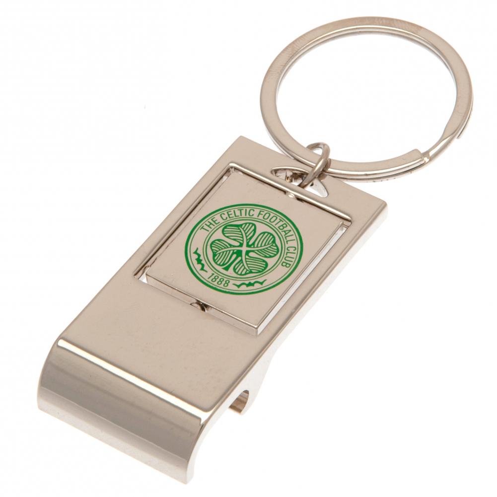 Celtic FC metal bottle opener keyring with a spinning design and full colour crest print