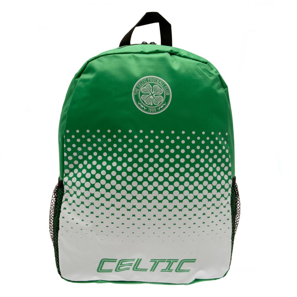 Celtic FC fade design backpack featuring Celtic text and the club crest