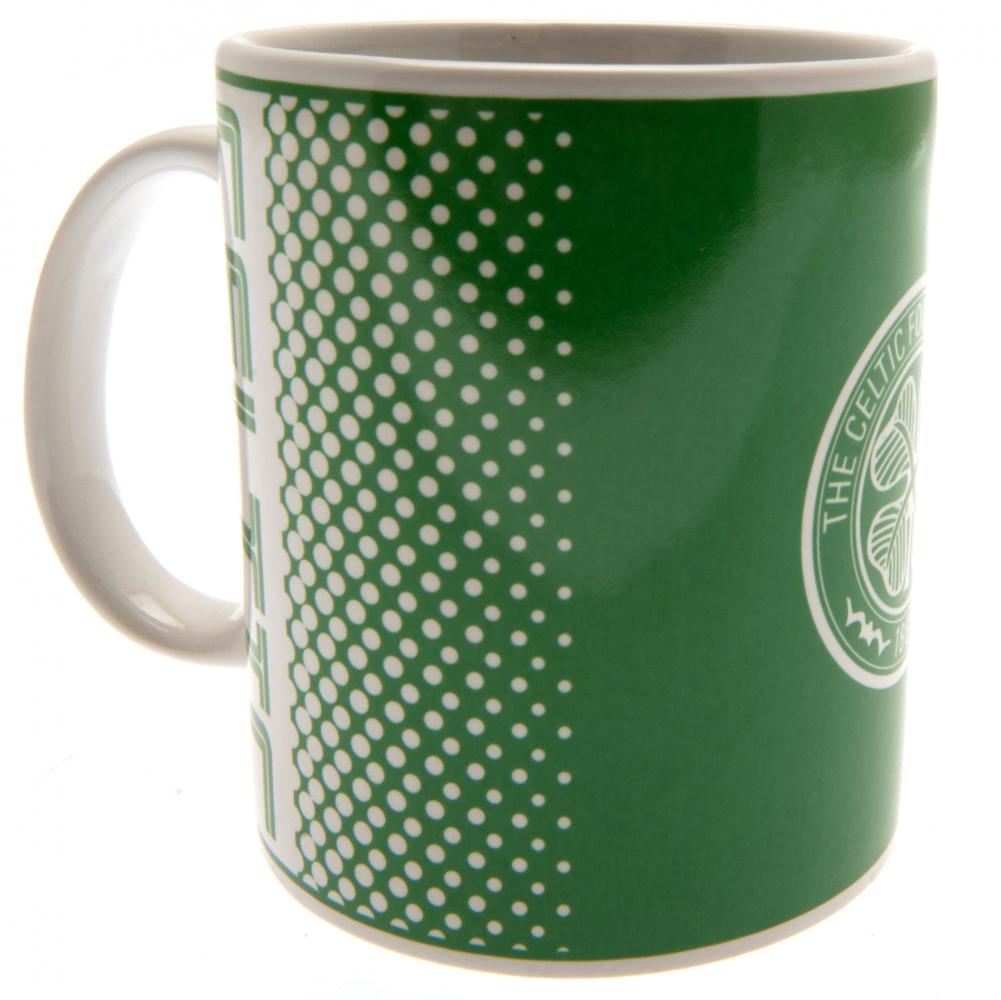 Celtic FC ceramic mug with a fade design featuring Celtic text and the club crest