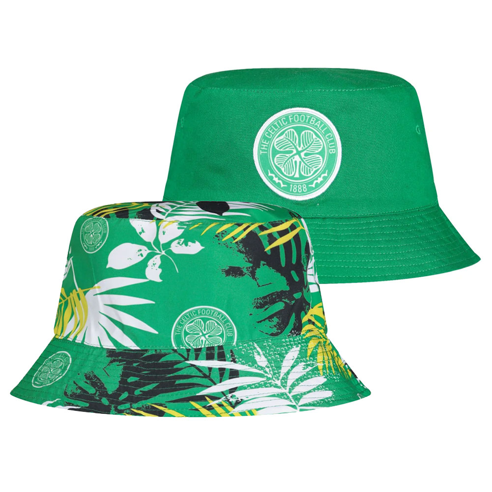 Celtic FC fitted reversible bucket hat with a floral pattern and a woven Celtic crest