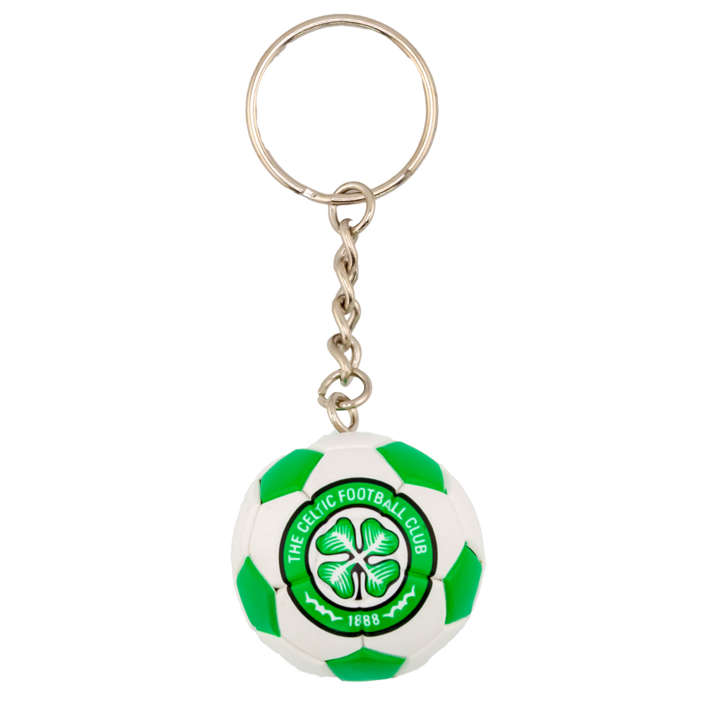 Celtic FC plastic football shaped keyring with a colourful design, chain and split ring
