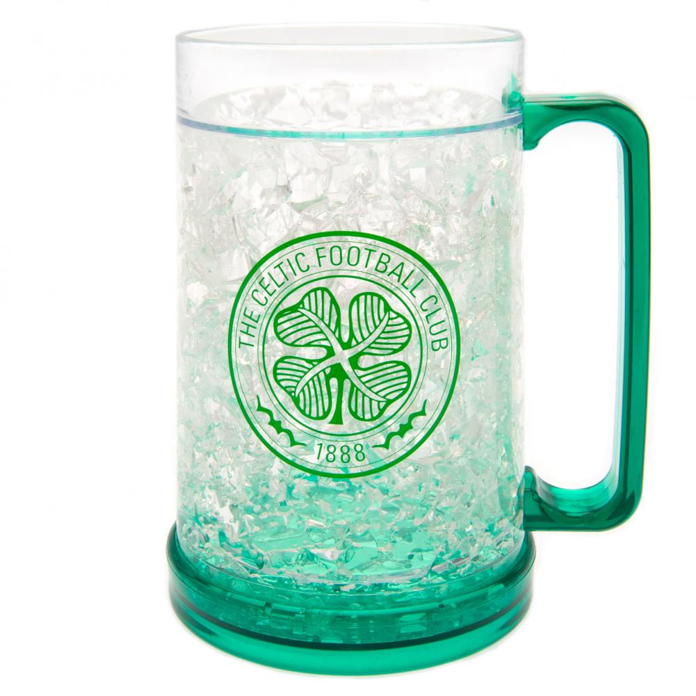 Celtic FC frosted freezer mug with a green base, green handle and the Celtic FC club crest