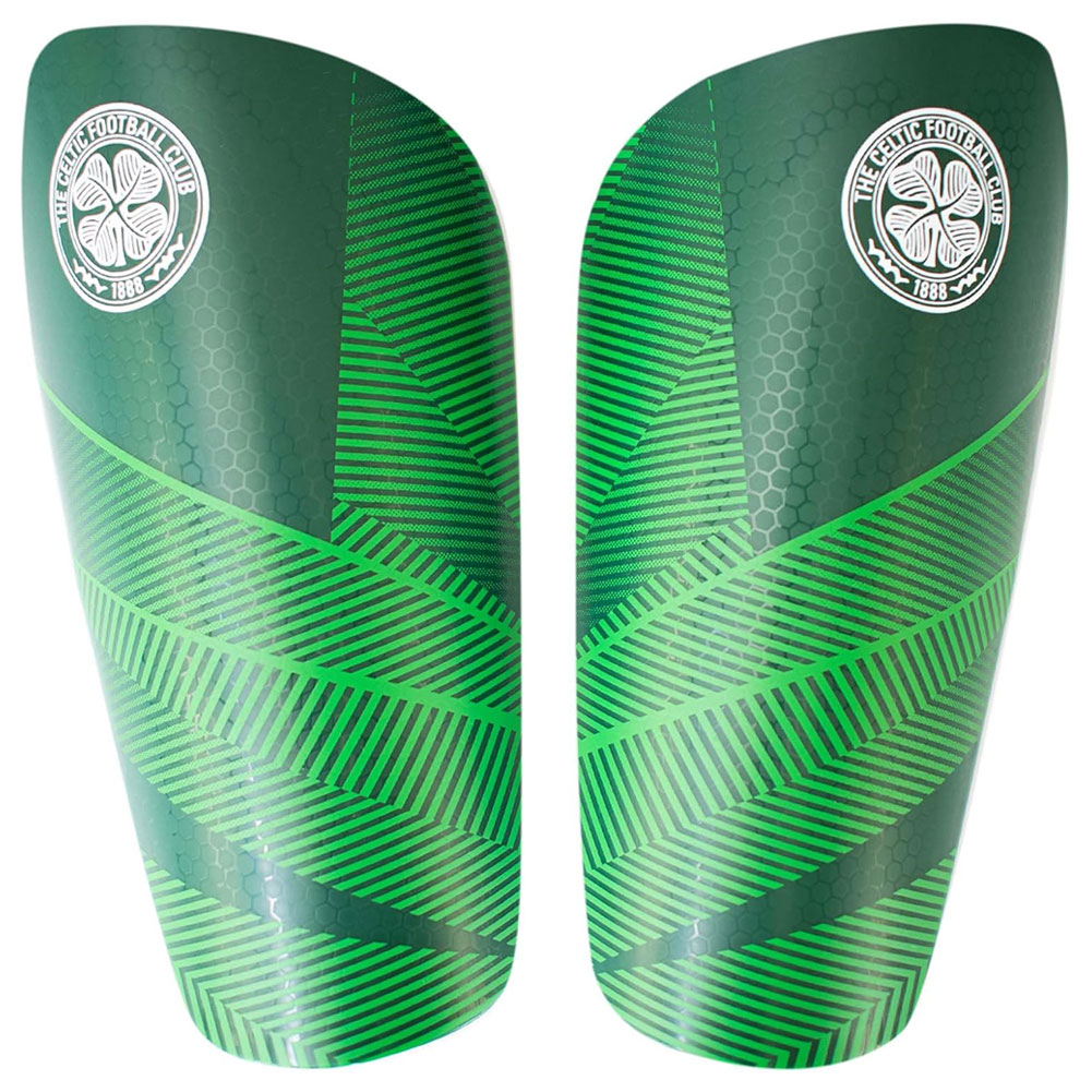 Celtic FC Fuse kids slip-in shin guards with a white Celtic crest